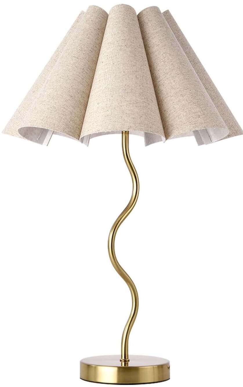 Modern Minimalist Gold Wavy Table Lamp with Pleated Linen Shade